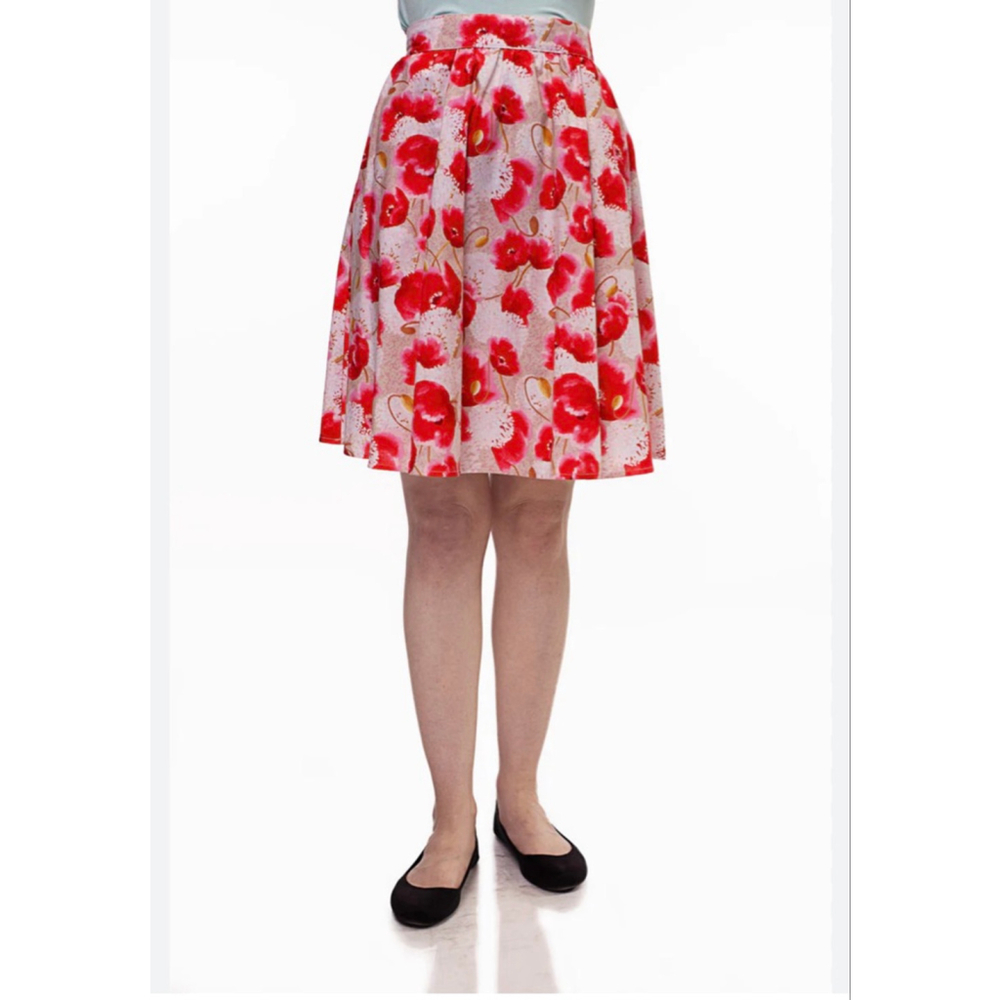 Women's RETROLICIOUS Red Pink Floral A-Line Skirt 3X